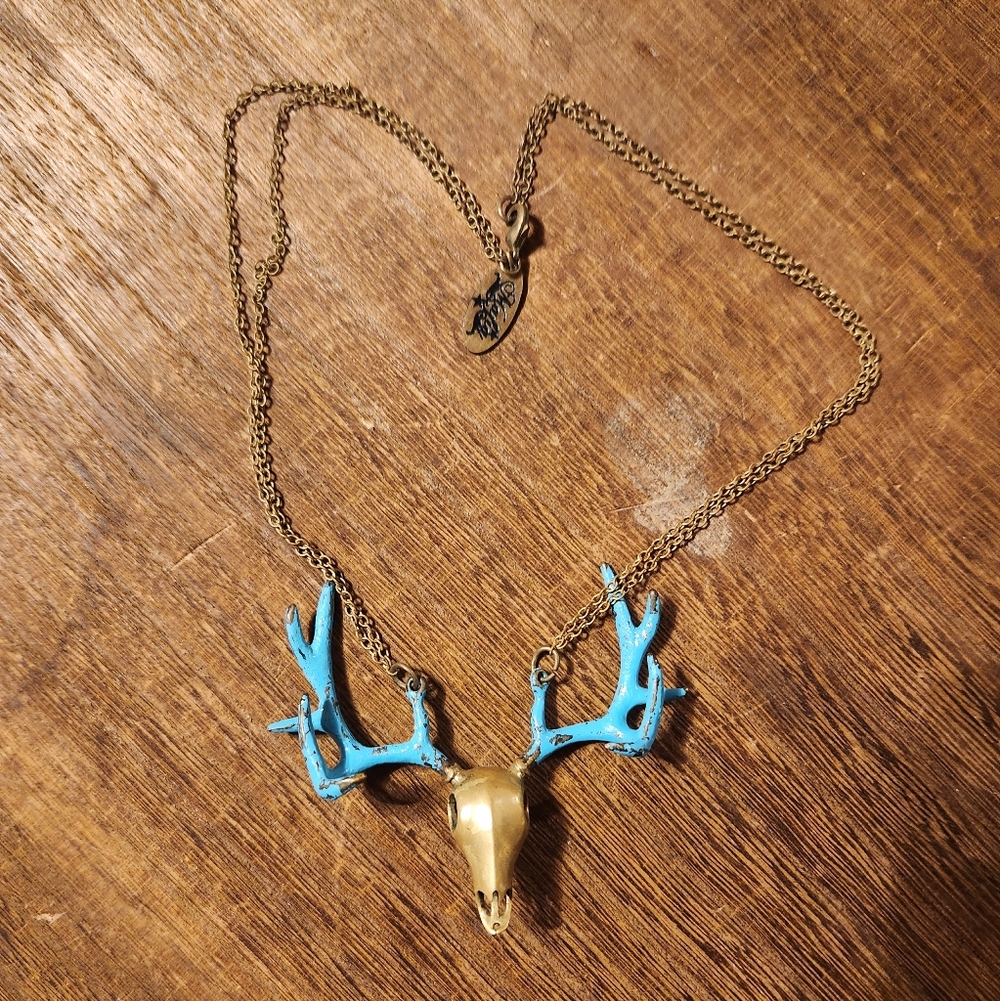 Blue and Gold Antler Pendant Necklace